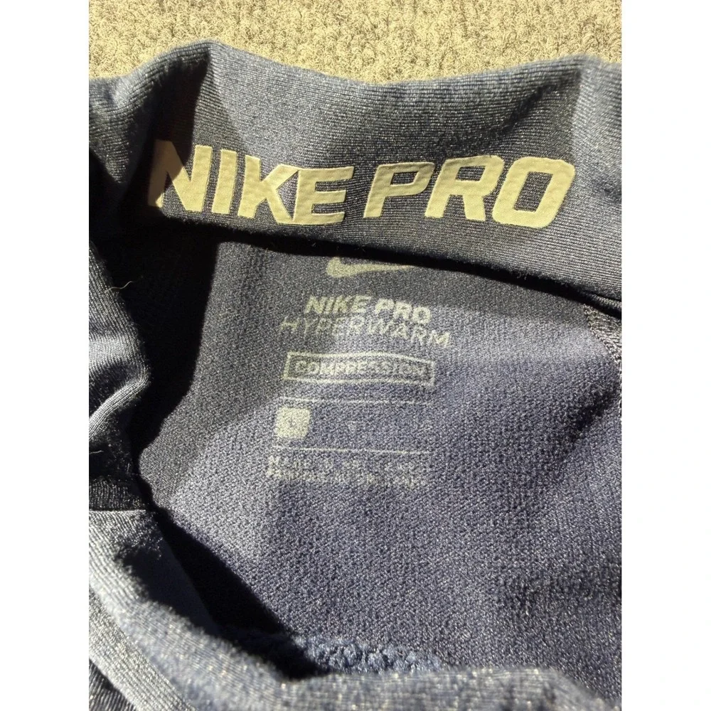Nike Pro Hyperwarm Mens Large Navy Blue Compression Mock Neck Long Sleeve 867306